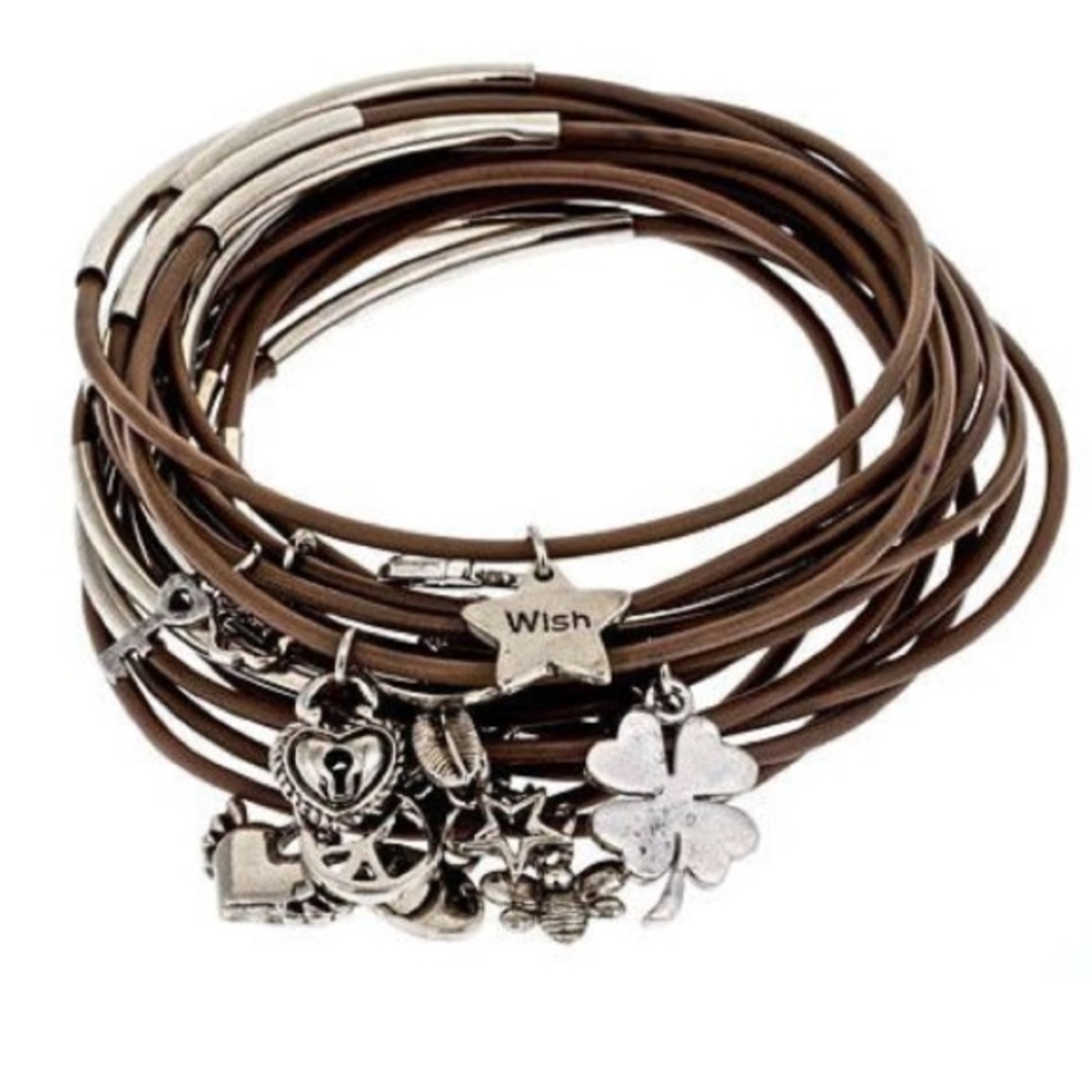 New Brown Rubber & Hanging charm Bracelet Set